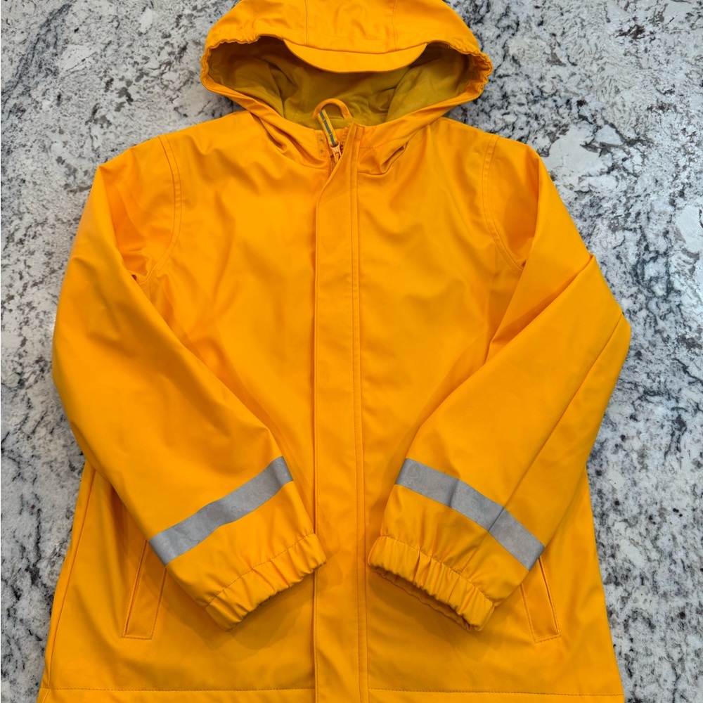 Cat & Jack Yellow Hooded Rain Jacket Kids Large 10/12 Waterproof Reflective - Picture 2 of 9